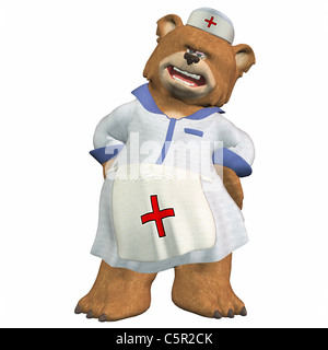 Illustrazione di un orso femmina infermiera isolato su uno sfondo bianco Foto Stock