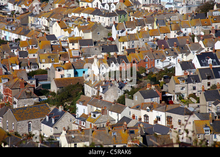 Guardando giù sul villaggio di Fortuneswell e Chiswell, Isola di Portland da Portland Heights, Portland, Weymouth Dorset, Regno Unito nel mese di ottobre Foto Stock