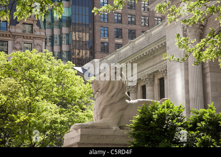 Statua di Lion, New York Public Library, ramo principale, NYC Foto Stock