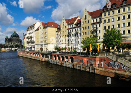 L'Europa, Germania, Berlino, quartiere Nikolai, vista di edifici nelle vicinanze del fiume Spree Foto Stock