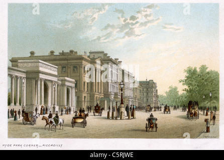 Vista di Hyde Park Corner, per Piccadilly, Londra nel XIX secolo Foto Stock