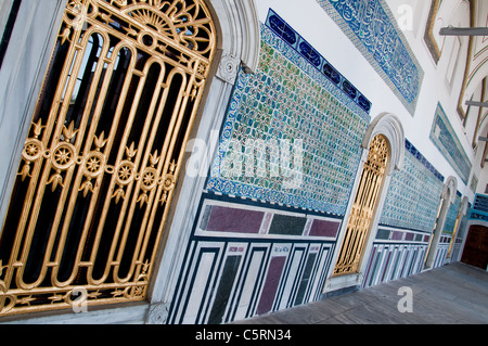 Piastrelle dipinte e dorate le barre di finestra, il palazzo di Topkapi, Istanbul, Turchia Foto Stock