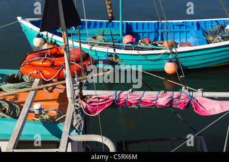 Barche colorate in porto Beadnell Northumberland Foto Stock