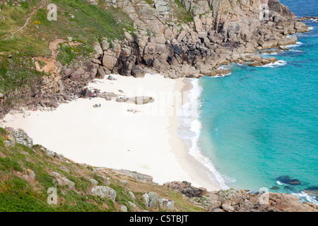 Porthcurno beach in Cornwall Regno Unito in estate Foto Stock