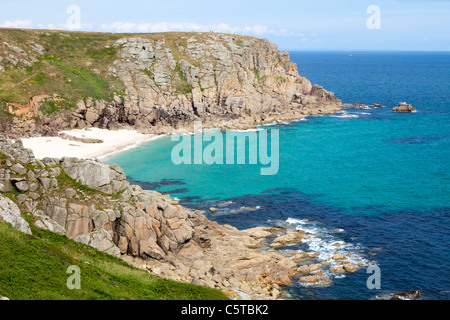 Porthcurno beach in Cornwall Regno Unito in estate Foto Stock