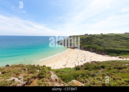 Porthcurno beach in Cornwall Regno Unito in estate Foto Stock