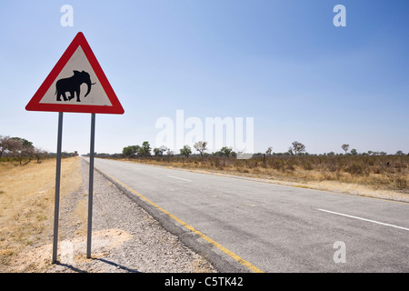 Africa, Namibia, elefante segno di attraversamento Foto Stock