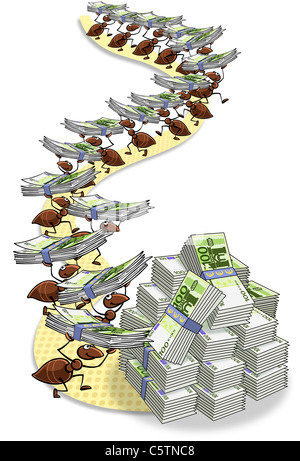 Illustrazione, formiche trasporto di banconote Foto Stock