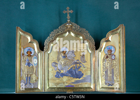 Trittico di San Giorgio e il drago, St George Museo della Cattedrale, Addis Abeba, Etiopia Foto Stock