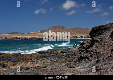 Spagna Isole Canarie Fuerteventura Jandia, Punta de Turbina, vista mare Foto Stock