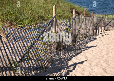 Le dune di sabbia e neve recinzione presso la Ryder Beach a Truro, Massachusetts Foto Stock