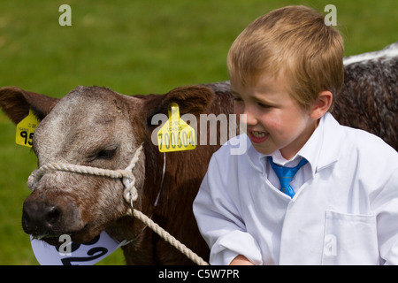 Bambino Espositore tirocinante contadino (MR) al Cartmel Agricultural Society Annual Rural Cattle Show, 2011 nel Lake District, Cumbria, Inghilterra Foto Stock