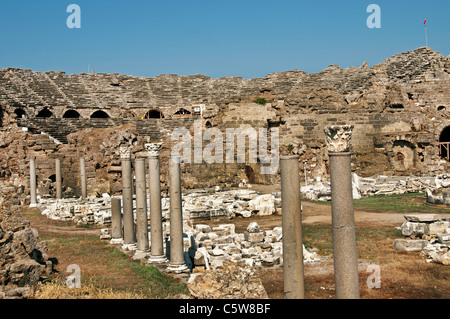 Side Turchia Agora anfiteatro antico teatro Greco Romano Foto Stock