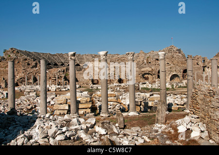 Side Turchia Agora anfiteatro antico teatro Greco Romano Foto Stock