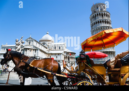 L'Italia, Toscana, Pisa, Torre Pendente, una carrozza a cavallo in primo piano Foto Stock