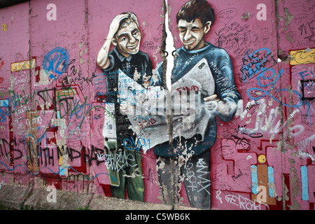 Germania Berlino, il muro di Berlino, Graffiti Foto Stock