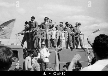 Arrivo a Brasilia del calcio brasiliano, del Team campione del mondo, 1970 Foto Stock