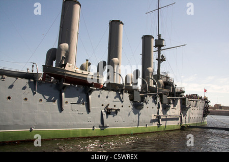 Incrociatore russo Aurora, ex nave da guerra ora una nave museo di San Pietroburgo, Russia Foto Stock