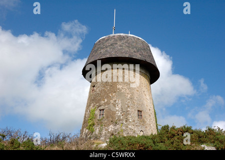 Melin Wynt y Craig, un tradizionale del XIX secolo il mulino a vento a Llangefni, Anglesey, ora convertito in un telefono mobile montante. Foto Stock