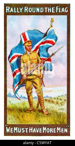La Prima guerra mondiale il reclutamento di Poster - 'Rally round bandiera. "Dobbiamo avere più uomini'' - soldato con il fucile e bandiera dietro. DEL58 Foto Stock