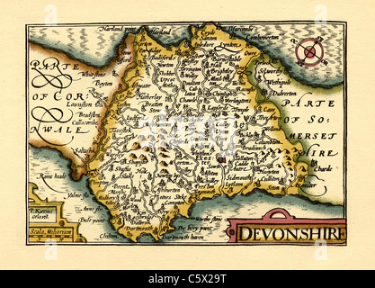 Devon (Devonshire) - Old English County Map da John velocità, circa 1625 Foto Stock