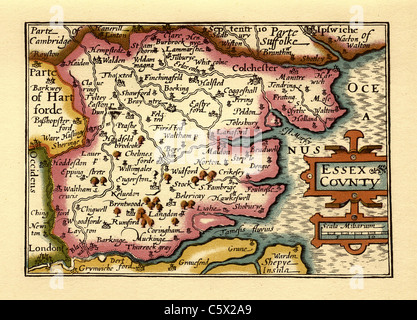 Contea di Essex - Old English County Map da John velocità, circa 1625 Foto Stock