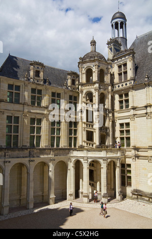 Cappella e angolo scala a chiocciola, castello della Loira, Chateau de Chambord, Francia Foto Stock