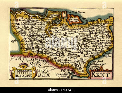 Kent - Old English County Map da John velocità, circa 1625 Foto Stock