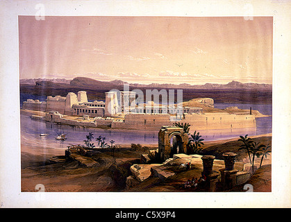 Vista generale dell'isola di Philae Nubia 18 novembre 1838, Louis Haghe / David Roberts "Terra Santa, Siria, Idumea, Arabia, Egitto e Nubia" Foto Stock