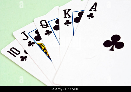 Straight flush realizzati nel gioco di scheda Foto Stock