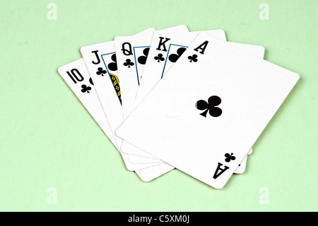 Straight flush nel gioco di scheda Foto Stock