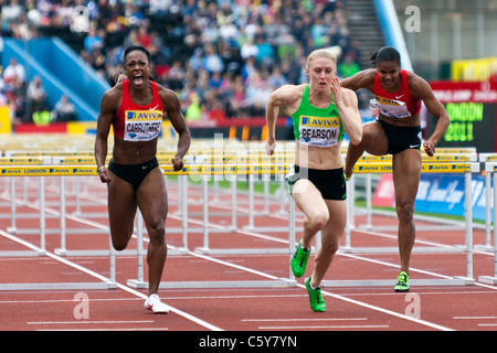 Sally PEARSON vincitore, Donne 100m ostacoli, Aviva London Grand Prix, il Crystal Palace di Londra 2011 Foto Stock