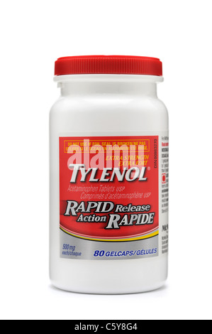 Tylenol, bottiglia di acetamminofene compresse Foto Stock