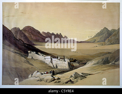 Il convento di San Catherine Monte Sinai guardando verso la pianura dell'accampamento, David Roberts, Terra Santa, Siria, Idumea, Arabia, Egitto, Nubia Foto Stock