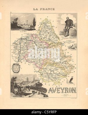 Aveyron Department - antiquario mappa da un Francese 1858 Atlas " la Francia e le sue colonie' (La France et ses colonie ) da Alexandre Vuillemin Foto Stock