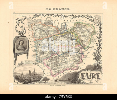 Eure Reparto Antiquario - Mappa da un Francese 1858 Atlas " la Francia e le sue colonie' (La France et ses colonie ) da Alexandre Vuillemin Foto Stock