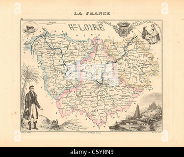 Haute Loire Department - antiquario mappa da un Francese 1858 Atlas " la Francia e le sue colonie' (La France et ses colonie ) da Alexandre Vuillemin Foto Stock