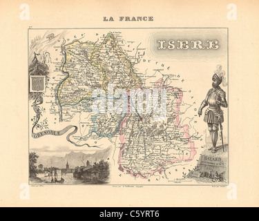 Isere Department - antiquario mappa da un Francese 1858 Atlas " la Francia e le sue colonie' (La France et ses colonie ) da Alexandre Vuillemin Foto Stock