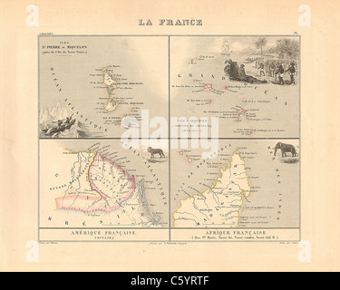 La France, colonie Antiquario - Mappa da un Francese 1858 Atlas " la Francia e le sue colonie' (La France et ses colonie ) da Alexandre Vuillemin Foto Stock