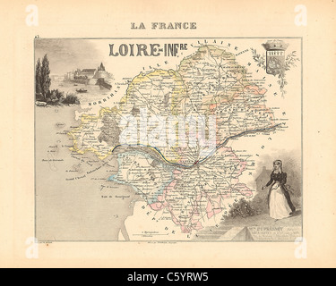 Loire Inferieure Reparto Antiquario - Mappa da un Francese 1858 Atlas " la Francia e le sue colonie' (La France et ses colonie ) da Alexandre Vuillemin Foto Stock