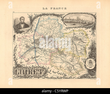 Dipartimento Loiret - antiquario mappa da un Francese 1858 Atlas " la Francia e le sue colonie' (La France et ses colonie ) da Alexandre Vuillemin Foto Stock