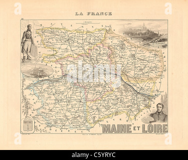 Maine et Loire Department - antiquario mappa da un Francese 1858 Atlas " la Francia e le sue colonie' (La France et ses colonie ) da Alexandre Vuillemin Foto Stock