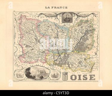 Oise - antiquario mappa da un Francese 1858 Atlas " la Francia e le sue colonie' (La France et ses colonie ) da Alexandre Vuillemin Foto Stock