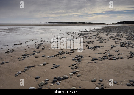 Vista guardando verso Llanddwyn isola dalla baia di Llanddwyn Anglesey Foto Stock