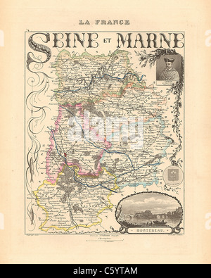 Seine et Marne - antiquario mappa da un Francese 1858 Atlas " la Francia e le sue colonie' (La France et ses colonie ) da Alexandre Vuillemin Foto Stock