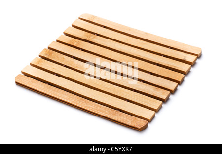 Square, trivet in legno isolato su sfondo bianco Foto Stock