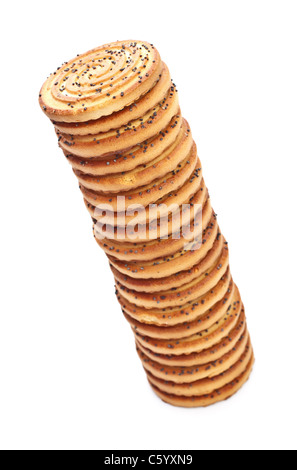 Shortbreads cookies tower con semi di papavero isolato su bianco Foto Stock