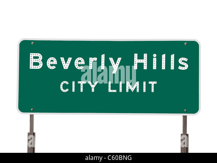 Beverly Hills città limiti segno isolato su bianco. Foto Stock