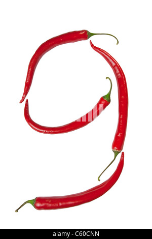 Numero 9 realizzato dal peperoncino, con il tracciato di ritaglio Foto Stock