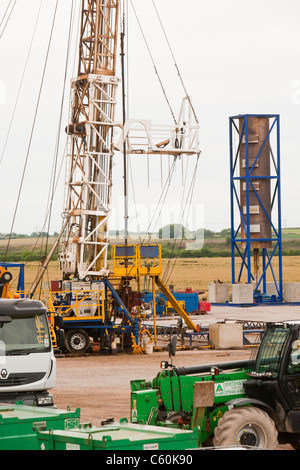 Test di un sito di perforazione per gas di scisto a Preese Hall Farm vicino a Blackpool, Lancashire, Regno Unito. Foto Stock